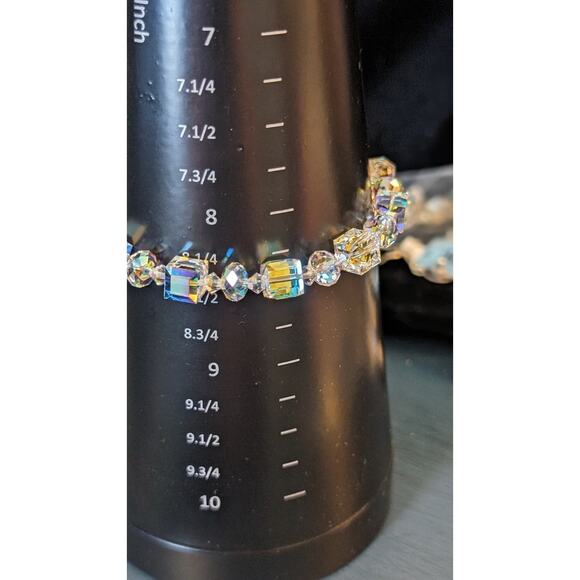 925 Sterling Aurora Borealis Cube Crystal Bracelet - Picture 5 of 8